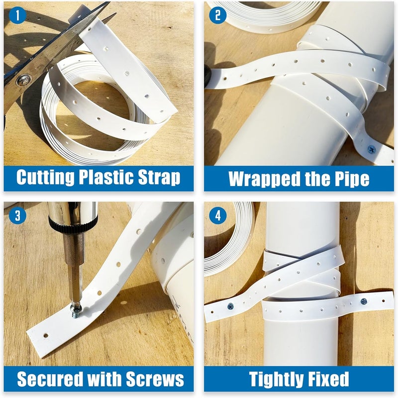 Fyrique Plastic Hanger Strap 3/4 Inch x 30 FT Reinforced Flexible Hanger Strap for Pipe & Ducts Securing in Plumbing & HVAC, White - Image 4